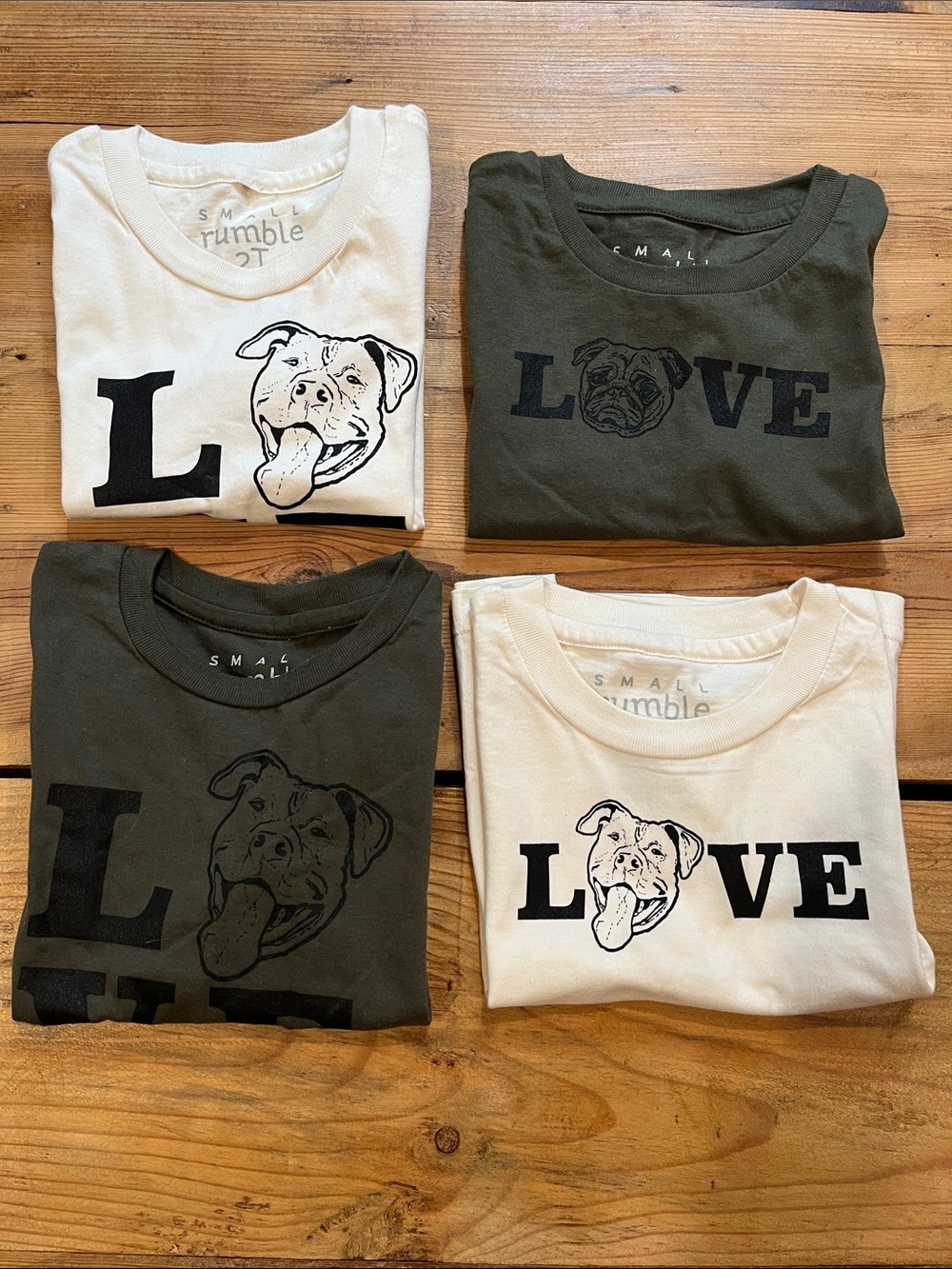 Set/4 SMALL RUMBLE 2T Screenprinted T-Shirt Tee Puppy Dog Love Organic SS